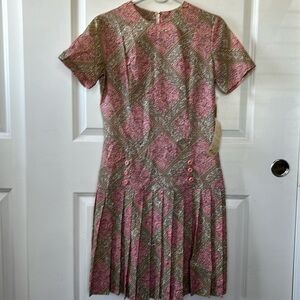 Vtg 60s NWT rare Arnel celanese pink brown pleated dress vtg 12 size S M